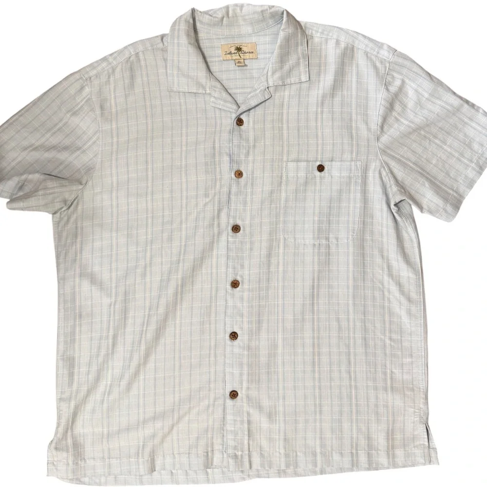 Island Shores Mens Hawaiian Shirt in Light Blue Plaid XL Resortwear, casual wear